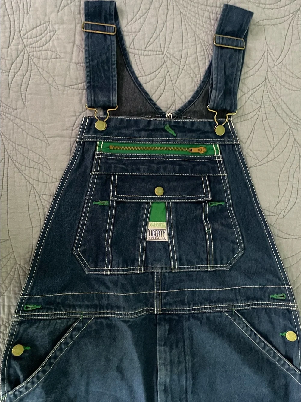 Liberty Denim Overalls Bibs Y2K Darkwash Green Trim   Men’s 36”x 30”
